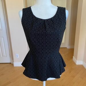New York & Co. Eyelet Black Sleeveless Peplum Blouse